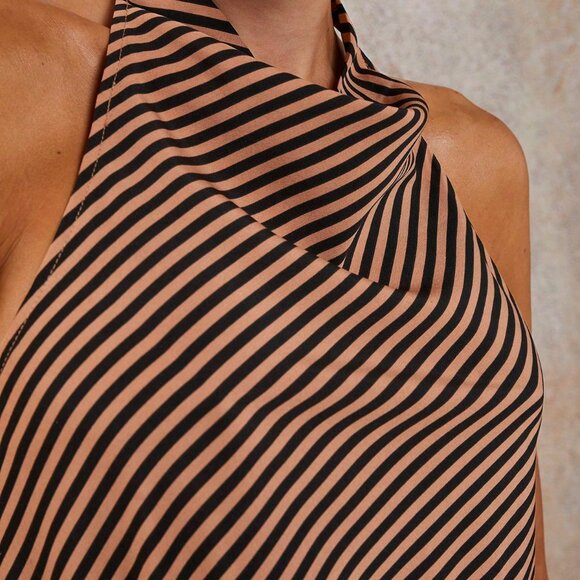 Multicolor Sexy Women's Elegant Resort Striped Halter top and pants 2 piece Set - Picture 7 of 7